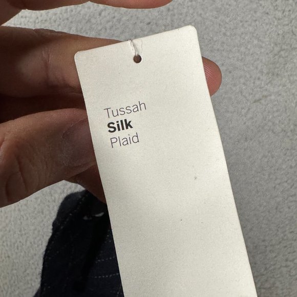 Eileen Fisher Pants XL Midnight Blue Wide Leg Ankle Cropped Tussah Silk Plaid - Picture 7 of 13